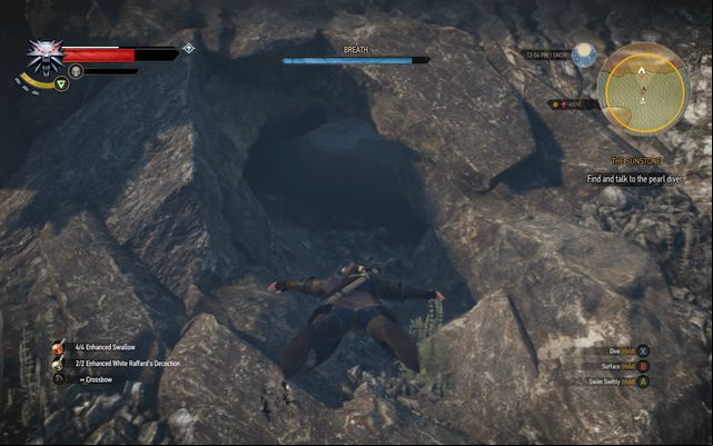 Entrance to the cave in which the divers are sitting - The Witcher 3 Wild Hunt: Battle Preparations - walkthrough - Epilogue - The Witcher 3 Wild Hunt Guide