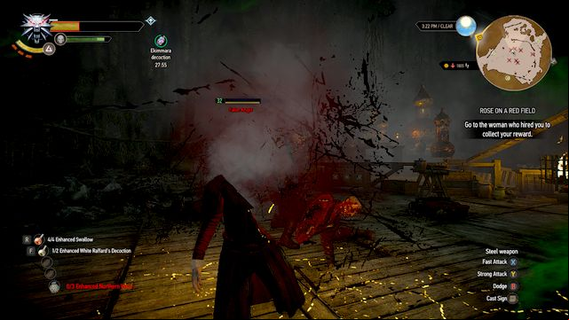 You definitely should prepare before the battle. Once it is done, kill all enemies in the hideout - Rose on a Red Field - Side quests - The Witcher 3 Wild Hunt Guide