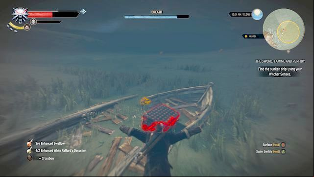 The treasure is hidden in the chest underwater - The Sword, Famine and Perfidy - Treasure hunts - The Witcher 3 Wild Hunt Guide