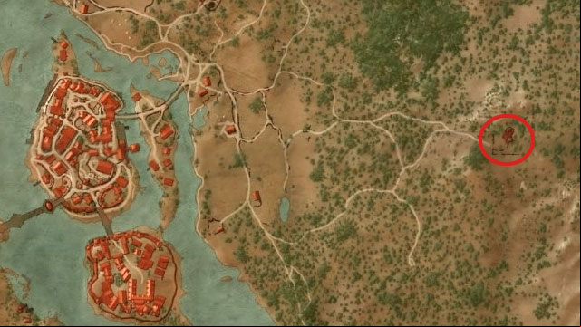 The ruins are located to the east from Oxenfurt - The Witcher 3 Wild Hunt: Enhanced Cat School Gear - Cat School Gear - The Witcher 3 Wild Hunt Guide