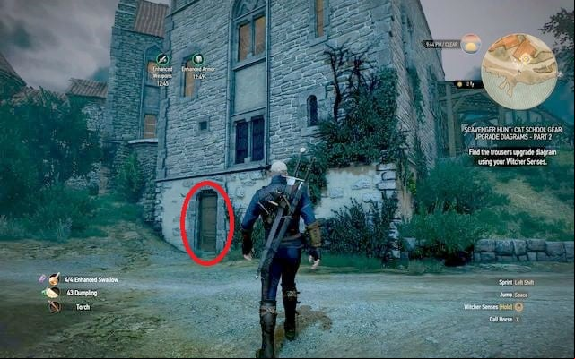 You have to enter the building shown on the picture above and go downstairs (possible only if you approach this building from the south), and to its basement by following an entrance to your right - The Witcher 3 Wild Hunt: Enhanced Cat School Gear - Cat School Gear - The Witcher 3 Wild Hunt Guide