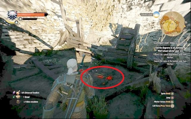 Schematic can be found to the right in an entrance in between the burned ruins - The Witcher 3 Wild Hunt: Basic Wolf School Gear - Wolf School Gear (DLC) - The Witcher 3 Wild Hunt Guide