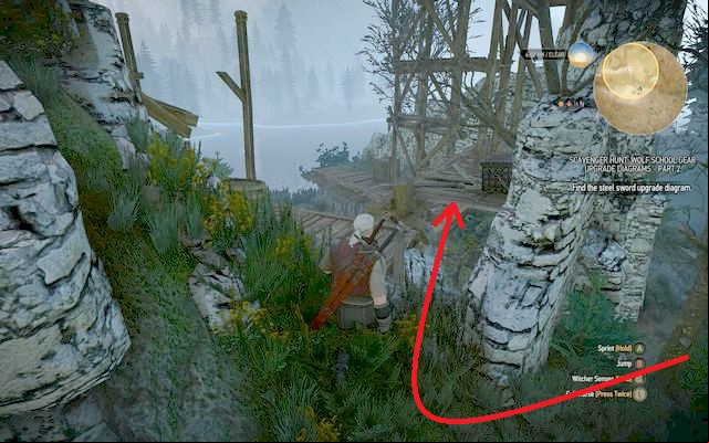 It may be the second time you are in the Ruined Watchtower as there was one more schematic lying here before (or still is) - The Witcher 3 Wild Hunt: Enhanced Wolf School Gear - Wolf School Gear (DLC) - The Witcher 3 Wild Hunt Guide