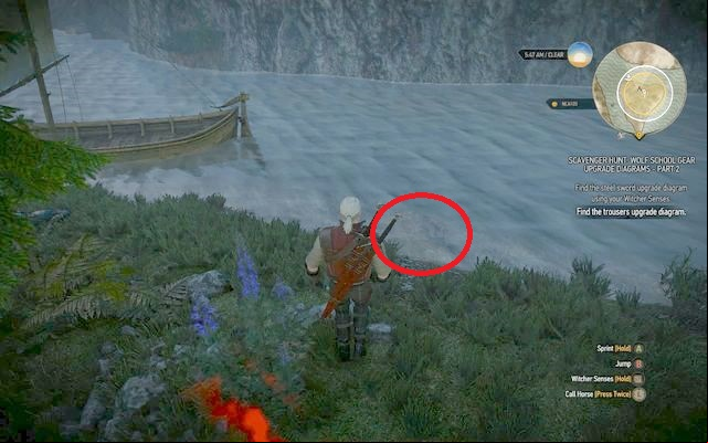 Point marked, where the chest is located. - The Witcher 3 Wild Hunt: Enhanced Wolf School Gear - Wolf School Gear (DLC) - The Witcher 3 Wild Hunt Guide