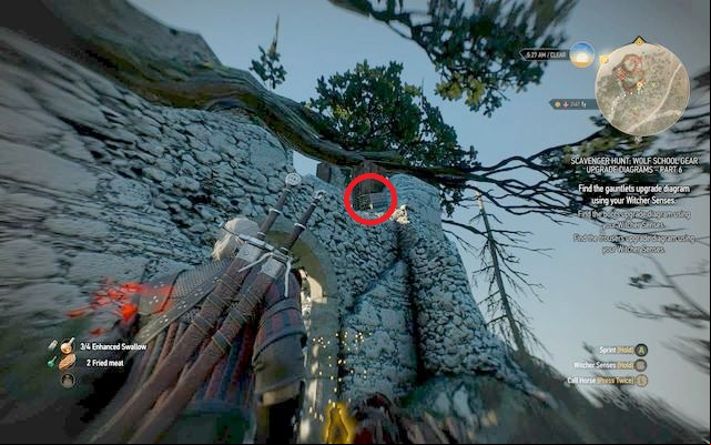 Deal with the bandits and look at the first arch over the entrance - The Witcher 3 Wild Hunt: Mastercrafted Wolf School Gear - Wolf School Gear (DLC) - The Witcher 3 Wild Hunt Guide