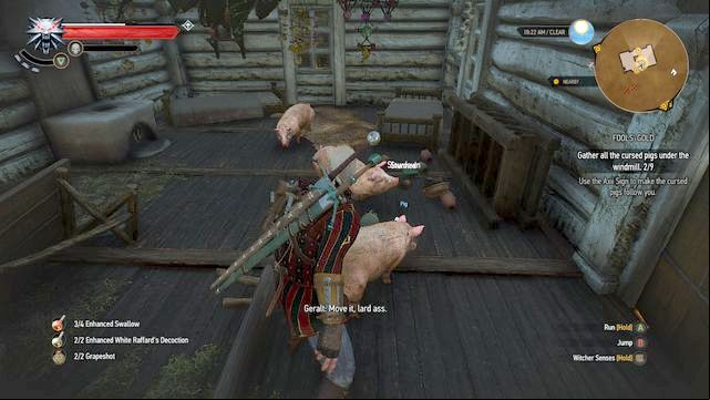 Gather the pigs under the windmill - The Witcher 3 Wild Hunt: Fools Gold - walkthrough - Free DLC - The Witcher 3 Wild Hunt Guide