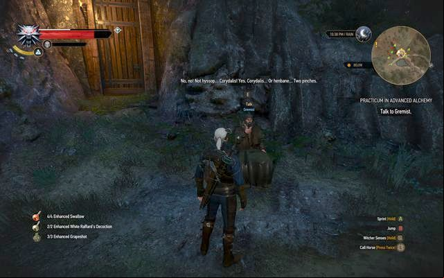 Talk to Gremist the druid - The Witcher 3 Wild Hunt: Practicum in Advanced Alchemy - walkthrough - Kaer Trolde - The Witcher 3 Wild Hunt Guide