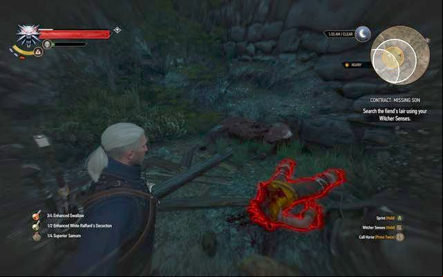 The body of missing Odhens son - The Witcher 3 Wild Hunt: Witcher contracts in Kaer Trolde - list, walkthrough - Kaer Trolde - The Witcher 3 Wild Hunt Guide