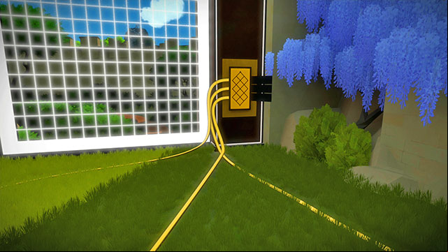 After you solve each of the puzzles, the cable attached to the puzzle lights up in yellow - Walkthrough | The fort in The Witness - The fort - The Witness Game Guide & Walkthrough