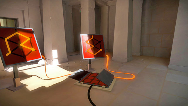 The first floor of the underground, the both standing s - Puzzle solutions | Temple of the Sun in The Witness - Temple of the Sun - The Witness Game Guide & Walkthrough