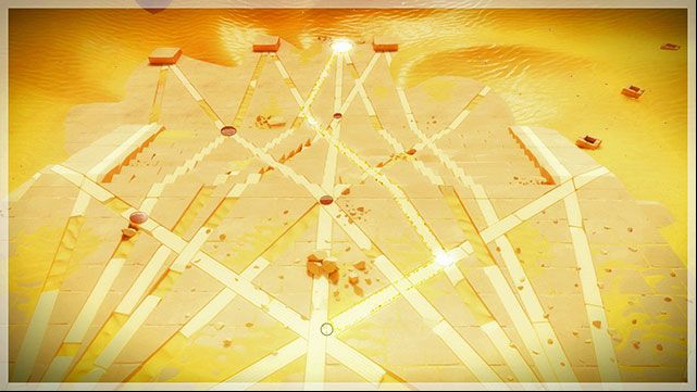 As soon as you do that, lead the beam between them and then, to the finishing point - Collectibles | Temple of the Sun in The Witness - Temple of the Sun - The Witness Game Guide & Walkthrough