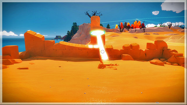 Another pair of easy puzzles are in the ruins, at the waterside - Collectibles | Temple of the Sun in The Witness - Temple of the Sun - The Witness Game Guide & Walkthrough