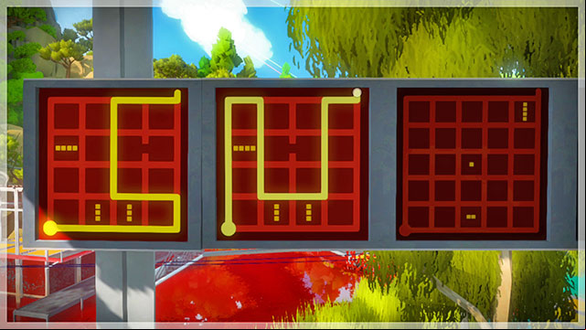 Puzzles on the top platform, first three of them - Puzzle solutions | Swamp in The Witness - Swamp - The Witness Game Guide & Walkthrough