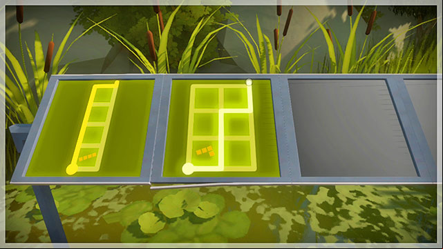 Puzzles in front of the L-shaped platform, the first two - Puzzle solutions | Swamp in The Witness - Swamp - The Witness Game Guide & Walkthrough