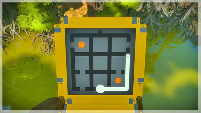 After you solve the puzzle in front of the entrance, go left - Walkthrough | Tree house in The Witness - Tree house - The Witness Game Guide & Walkthrough