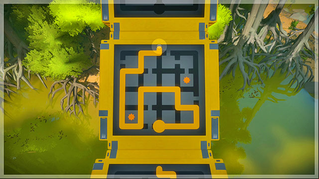 First bridge, second puzzle. - Puzzle solutions - gray and yellow | Tree house in The Witness - Tree house - The Witness Game Guide & Walkthrough