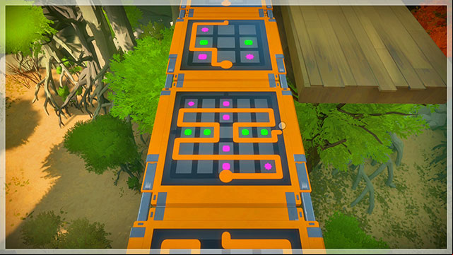 Fourth bridge, appropriate positioning of the fork in order to reach the laser faster - Puzzle solutions - orange 2 | Tree house in The Witness - Tree house - The Witness Game Guide & Walkthrough