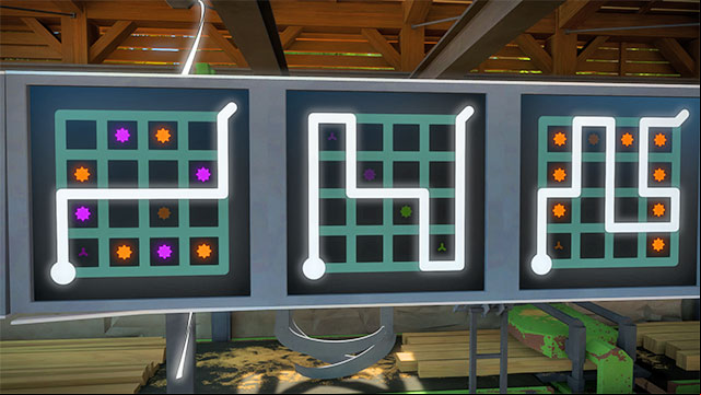 The second building, the second set of puzzles at the upper floor, the next three - Puzzle solutions | Quarry in The Witness - Quarry - The Witness Game Guide & Walkthrough