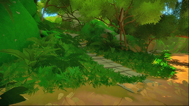 After a while you spot stone stairs on the left - Walkthrough | Jungle in The Witness - Jungle - The Witness Game Guide & Walkthrough