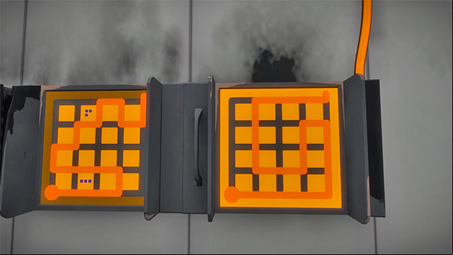 Puzzles on the left, the last two - Puzzle solutions 1 | Mountain in The Witness - Mountain - The Witness Game Guide & Walkthrough