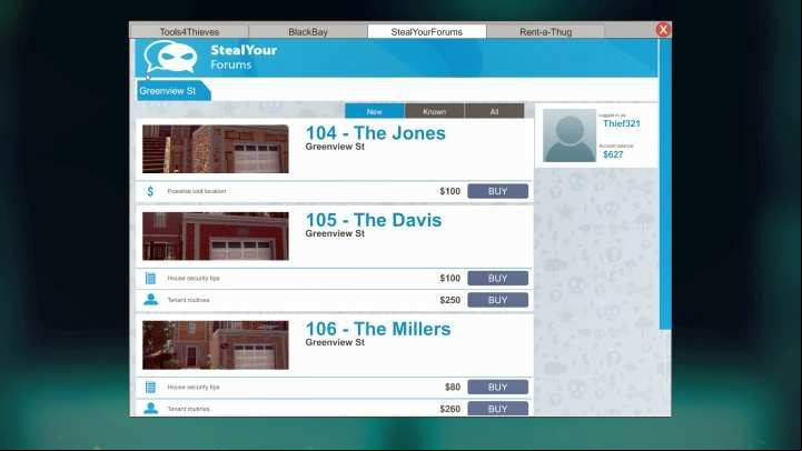 The StealYourForums tab enables you to buy advice, including the schedule of household . - How to steal without getting caught in Thief Simulator? - Thief advice - Thief Simulator Guide