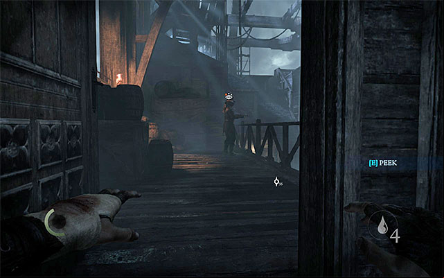 Second guard with a crossbow is on the eastern balcony - Go through the Stowage Deck - description - Chapter 8: The Dawns Light - Thief - Game Guide and Walkthrough