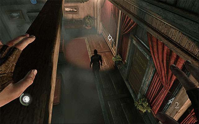 The beams above will allow to move around the upper floor safely - Steal the mask - Chapter 1: Lockdown - Thief - Game Guide and Walkthrough