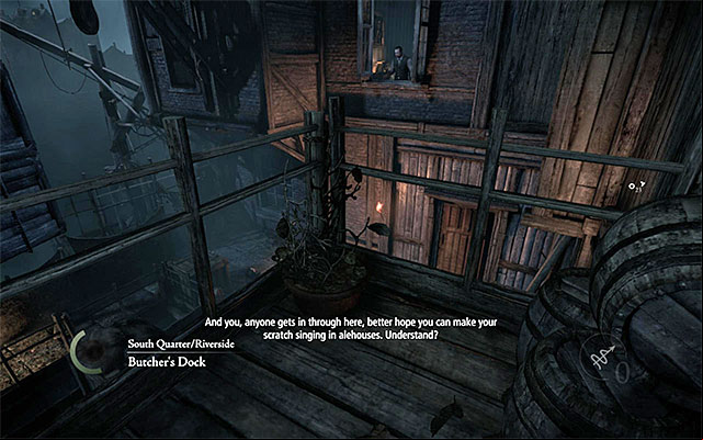 The upper balcony provides a good look over the yard - Silence is Golden - Client Jobs - Ector - Thief - Game Guide and Walkthrough