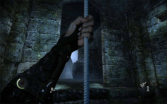 You may have guessed that you will require a rope arrow here, which you need to aim at the interactive point in the ceiling - Make it through the first part of the underground - Chapter 3: Dirty Secrets - Thief - Game Guide and Walkthrough