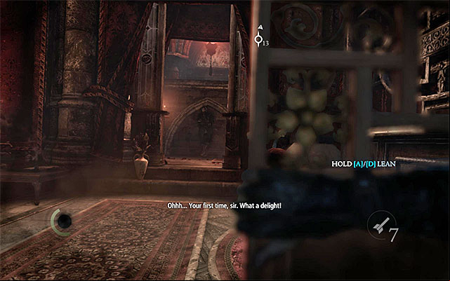 The nearby guard is, unfortunately, watching the main hall - Explore the brothels first floor - Chapter 3: Dirty Secrets - Thief - Game Guide and Walkthrough