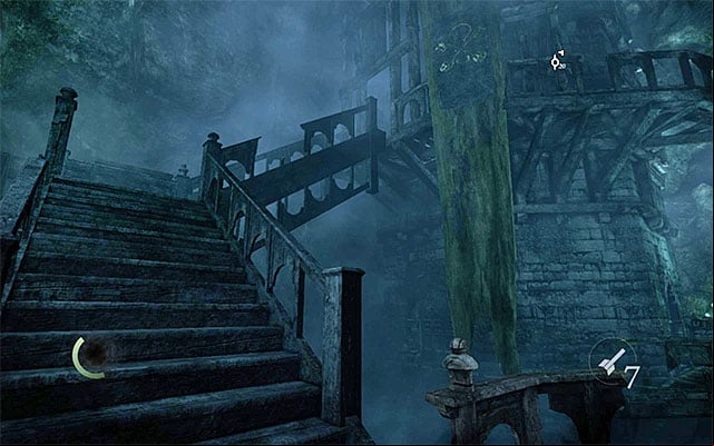 The stairs lead up to tower 5 - Reach the central tower - Chapter 3: Dirty Secrets - Thief - Game Guide and Walkthrough