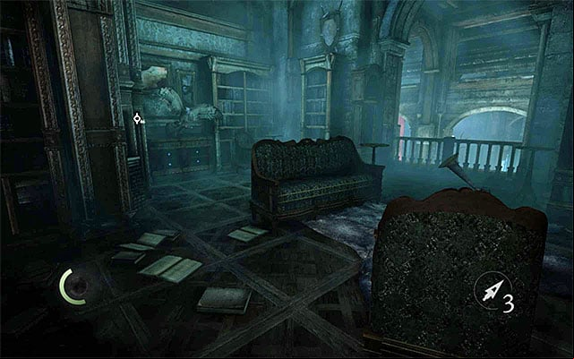 In the study, there is a balustrade, which you can use to get back to the ground floor, quickly, if necessary - Explore the first floor and the attic of the Barons estate - description - Chapter 6: A Man Apart - Thief - Game Guide and Walkthrough