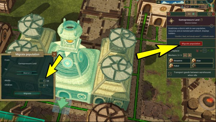 If you want to send residents to a new district, click on District Center and choose Migrate Population - Timberborn: New district - how to build? - FAQ - Timberborn Guide