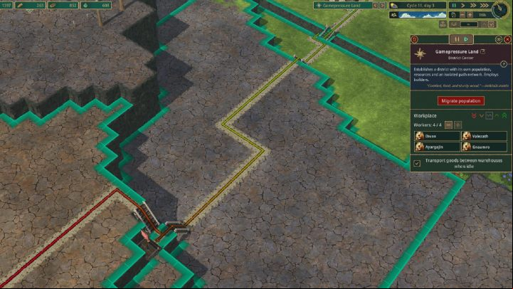 The distance of a building from the district's center can't exceed the red line marked on the road - Timberborn: Beginners Guide - Basics - Timberborn Guide