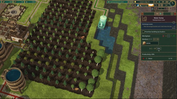Another approach to irrigate land during a drought is with a strategically placed water dump - Timberborn: Beginners Guide - Basics - Timberborn Guide
