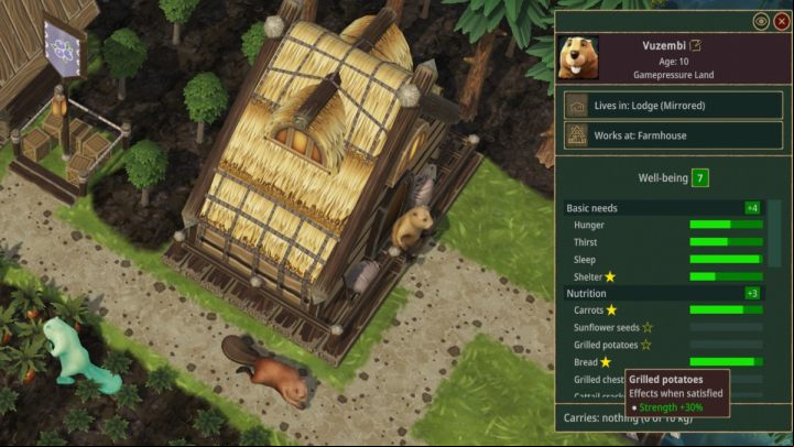 Your beavers' diet will consist of blueberries at first, and all they do is satisfy their hunger - Timberborn: Beginners Guide - Basics - Timberborn Guide