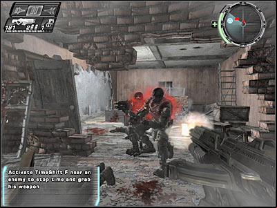 You should be able to collect a new weapon from one of the killed soldiers - Back Again III - Walkthrough - Timeshift - Game Guide and Walkthrough