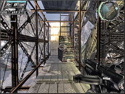 Once you've reached other set of crates, perform several jumps in order to end up standing near a gap (screen) - Point of Impact III - Walkthrough - Timeshift - Game Guide and Walkthrough
