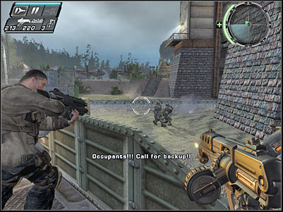 More enemy soldiers will appear near a large gate - Repo Men I - Walkthrough - Timeshift - Game Guide and Walkthrough