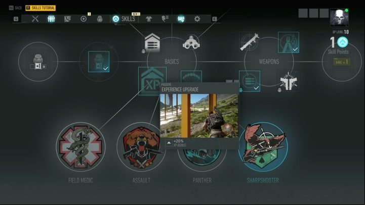 Experience Bonus ability can be unlocked at level 2, and it provides a huge, 20% bonus to earned experience points. - Character development | Tom Clancys Ghost Recon Breakpoint Guide - Character - Tom Clancys Ghost Recon Breakpoint Guide