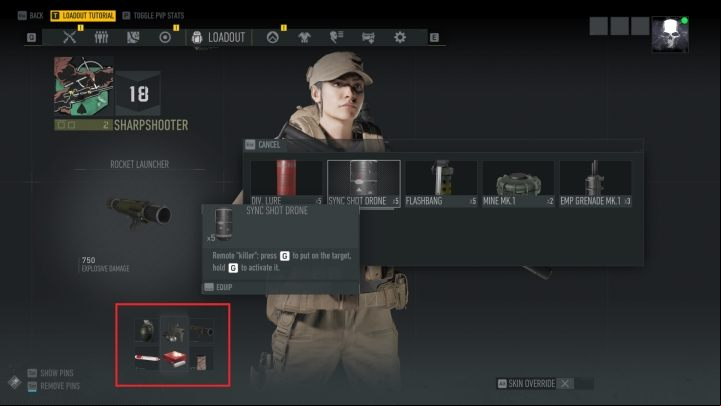 The place where you can select Syncshot Drones. - How to use sync shot with the drone in Tom Clancys Ghost Recon Breakpoint - FAQ - Tom Clancys Ghost Recon Breakpoint Guide