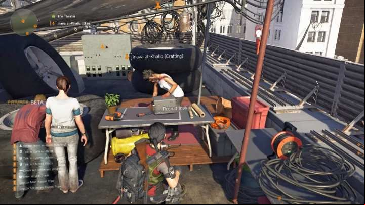 To unlock crafting, you need to recruit Inaya al-Khaliq. - Crafting in The Division 2 - Gameplay basics - The Division 2 Guide