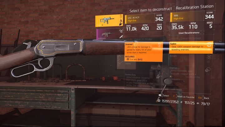 The screen showing the attribute transfer mechanic. - Recalibration in The Division 2 - Gameplay basics - The Division 2 Guide