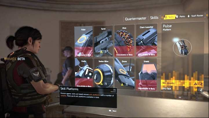 Quartermaster can unlock and upgrade skills, as well as Perks. - Quartermaster | The Base of Operations in The Division 2 - The Base of Operations and Settlements - The Division 2 Guide