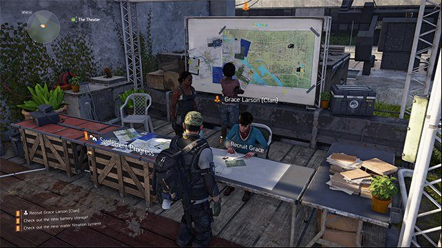 The screen shows the place, where you can hire new crew , responsible for managing the clan (the Theatre Settlement). - How to unlock a Clan in The Division 2? - FAQ - The Division 2 Guide
