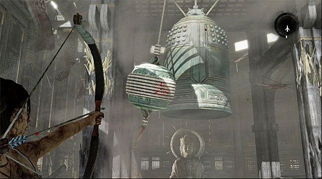 Face the object hanging from the ceiling and shoot a rope arrow to swing it, causing it to break the left wooden - Find a Way Out | 11: Another Fine Mess Walkthrough - 11: Another Fine Mess | Walkthrough - Tomb Raider Game Guide