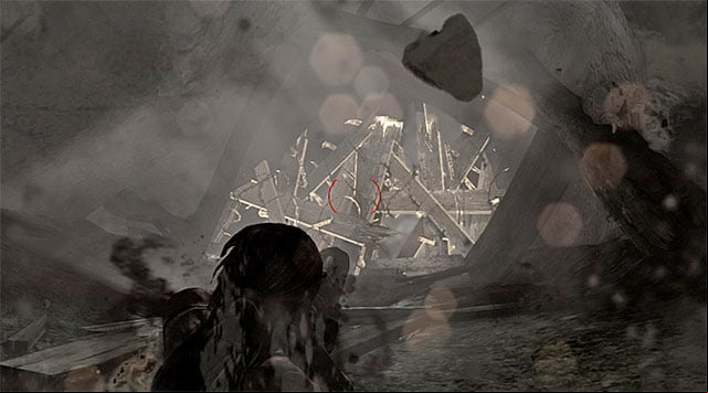 The ride downhill isnt too difficult, though youll need to blast through some barricades as you go (screenshot); otherwise, Lara will receive some serious damage - Find a Way Out | 11: Another Fine Mess Walkthrough - 11: Another Fine Mess | Walkthrough - Tomb Raider Game Guide