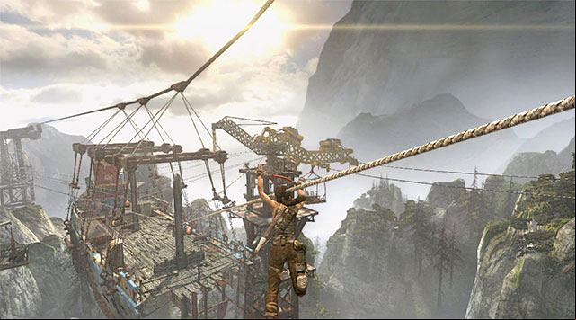 Locate a ladder and make your way up until you reach the higher level of the metal structure - Travel to the Survivors Camp | 20: The Fast Way Down Walkthrough - 20: The Fast Way Down | Walkthrough - Tomb Raider Game Guide