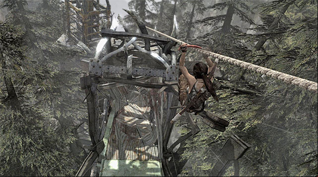 Repeat the same with the second zip-line - Travel to the Survivors Camp | 20: The Fast Way Down Walkthrough - 20: The Fast Way Down | Walkthrough - Tomb Raider Game Guide