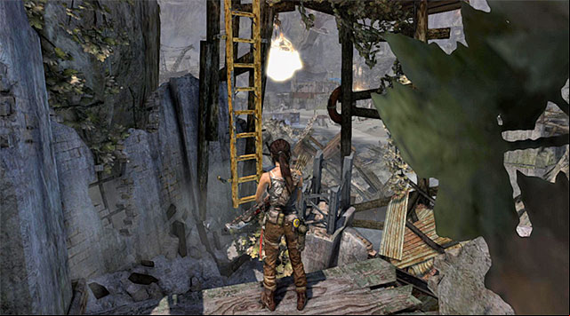 If you want to choose the right path, leap over to the ledge one of the guards has been stationed on - Reach the Endurance Wreck (part 1) | 22: Gone Missing Walkthrough - 22: Gone Missing | Walkthrough - Tomb Raider Game Guide